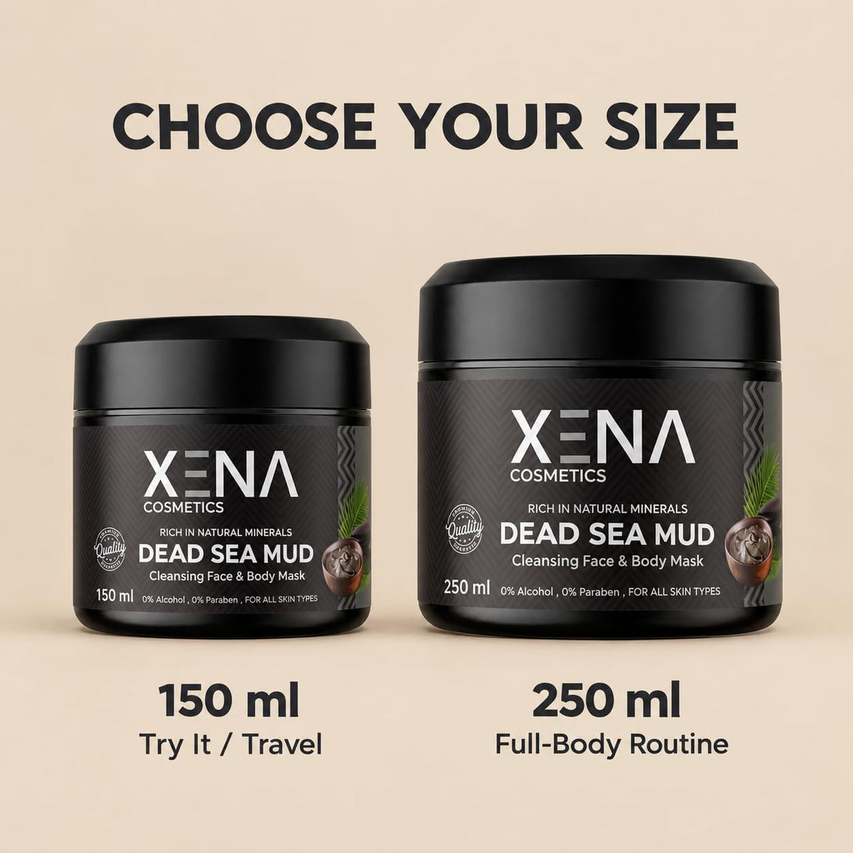 XENA Dead Sea Mud Mask in 150 ml and 250 ml sizes